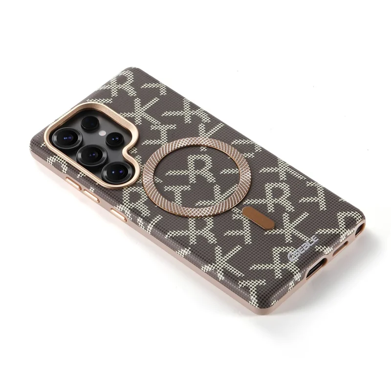 ESEBLE For Samsung Galaxy S25 Ultra Magnetic Case TPU PU Letter Pattern Back Cover - Desert Gold