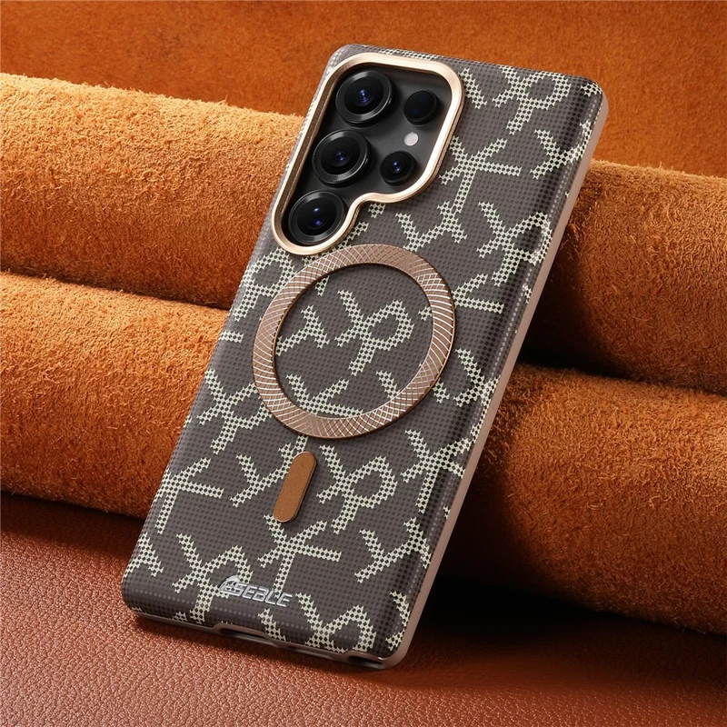 ESEBLE For Samsung Galaxy S25 Ultra Magnetic Case TPU PU Letter Pattern Back Cover - Desert Gold