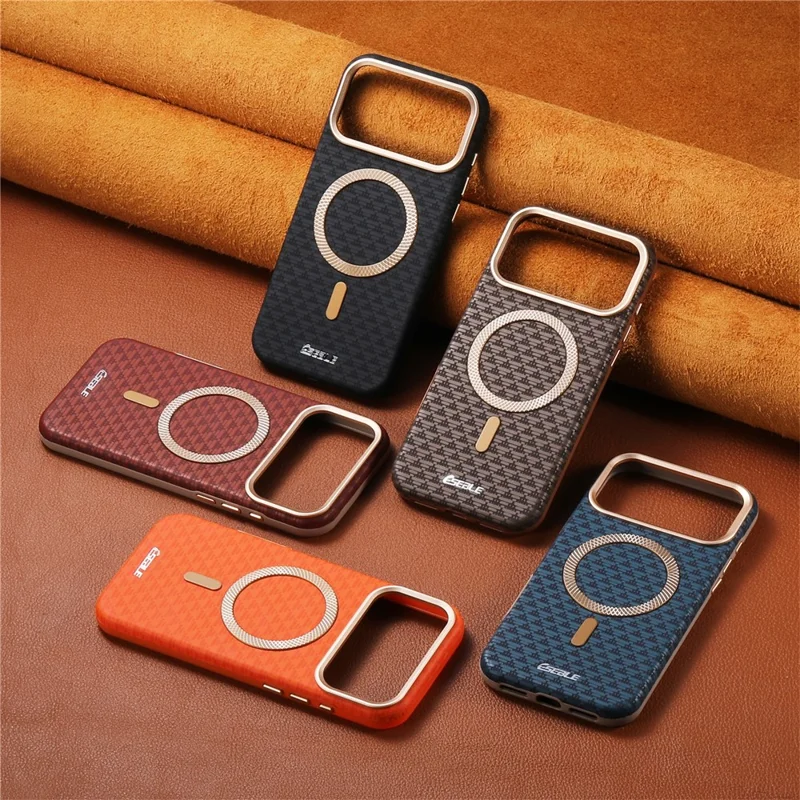 ESEBLE For iPhone 17 Pro Magnetic Case TPU + PU Leather Phone Cover Compatible with Magsafe - Dark Brown