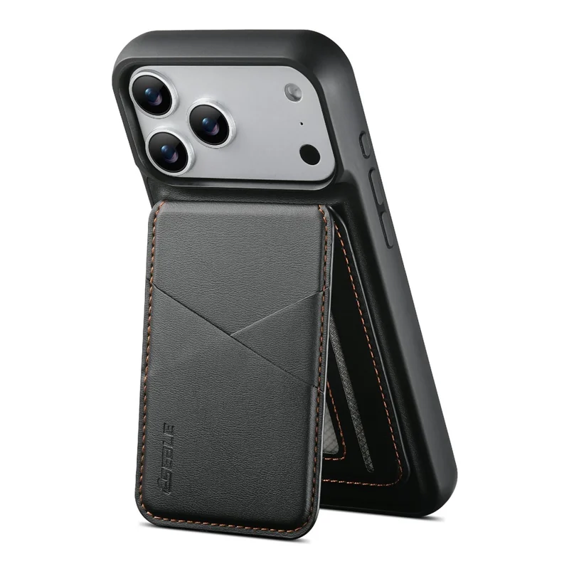 ESEBLE For iPhone 17 Pro Magnetic Case RFID Blocking TPU+PU Leather Phone Cover with Detachable Card Holder - Black