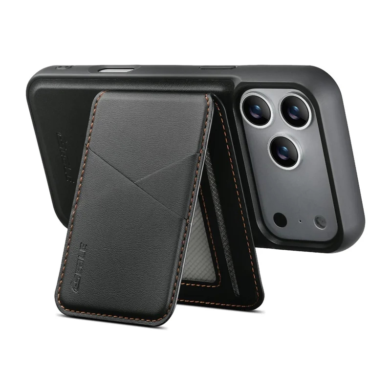 ESEBLE For iPhone 17 Pro Magnetic Case RFID Blocking TPU+PU Leather Phone Cover with Detachable Card Holder - Black