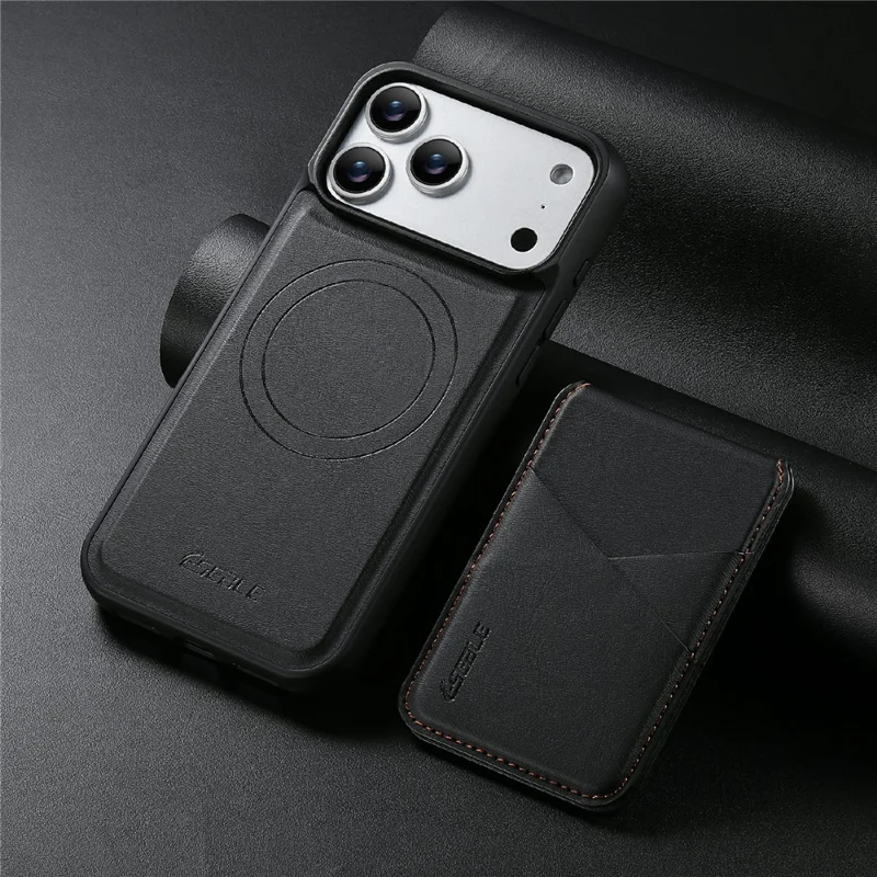 ESEBLE For iPhone 17 Pro Magnetic Case RFID Blocking TPU+PU Leather Phone Cover with Detachable Card Holder - Black