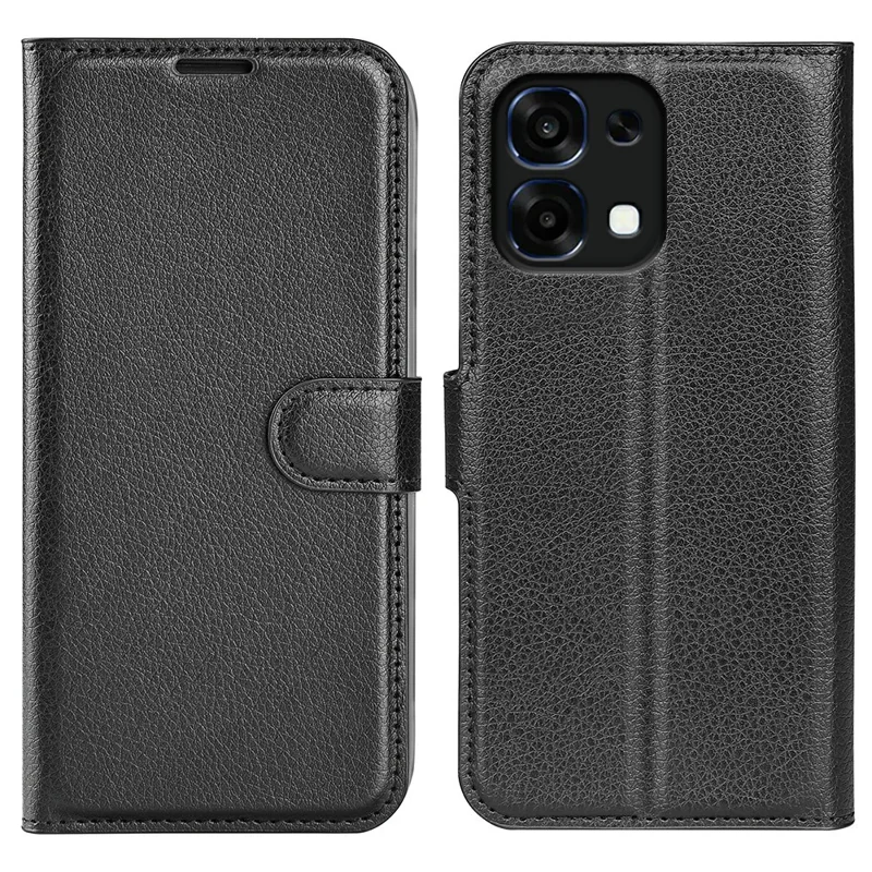 Custodia portafoglio con supporto per Oppo A6 Pro 5G / 4G, custodia in pelle antigraffio con texture effetto litchi, nera