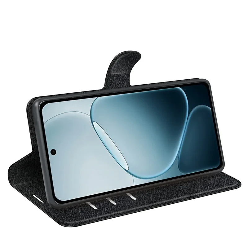 Custodia portafoglio con supporto per Oppo A6 Pro 5G / 4G, custodia in pelle antigraffio con texture effetto litchi, nera