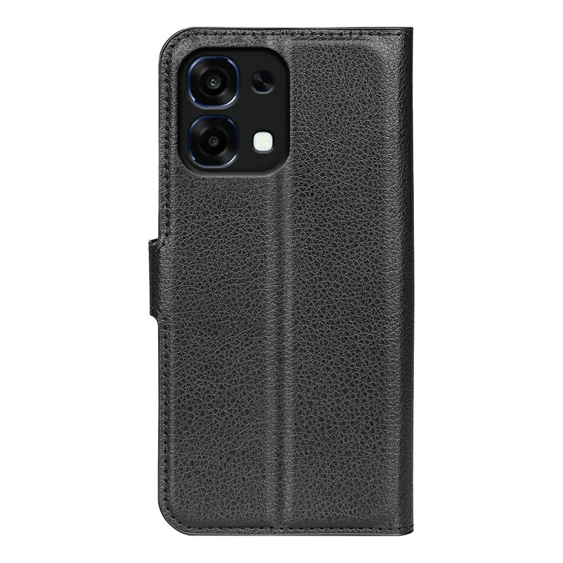 Custodia portafoglio con supporto per Oppo A6 Pro 5G / 4G, custodia in pelle antigraffio con texture effetto litchi, nera