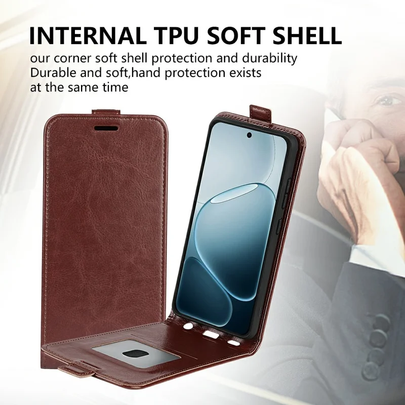 Phone Case For Oppo A6 Pro 5G  /  4G Crazy Horse Texture Stand Leather Wallet Phone Cover - Brown