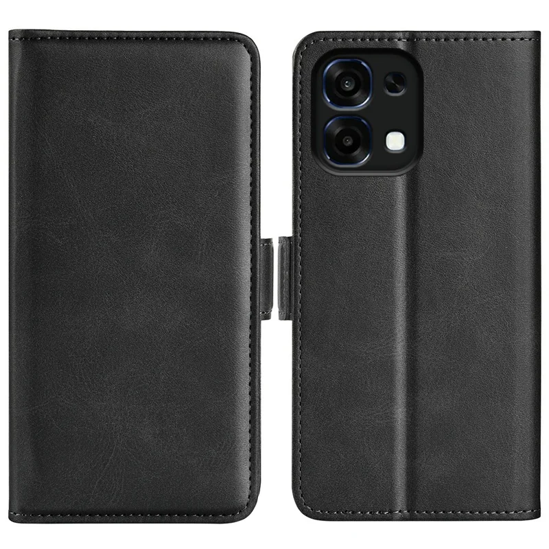 Wallet Case For Oppo A6 Pro 5G  /  4G Calf Textured TPU + PU Stand Flip Cover With Double Magnetic Clasp - Black