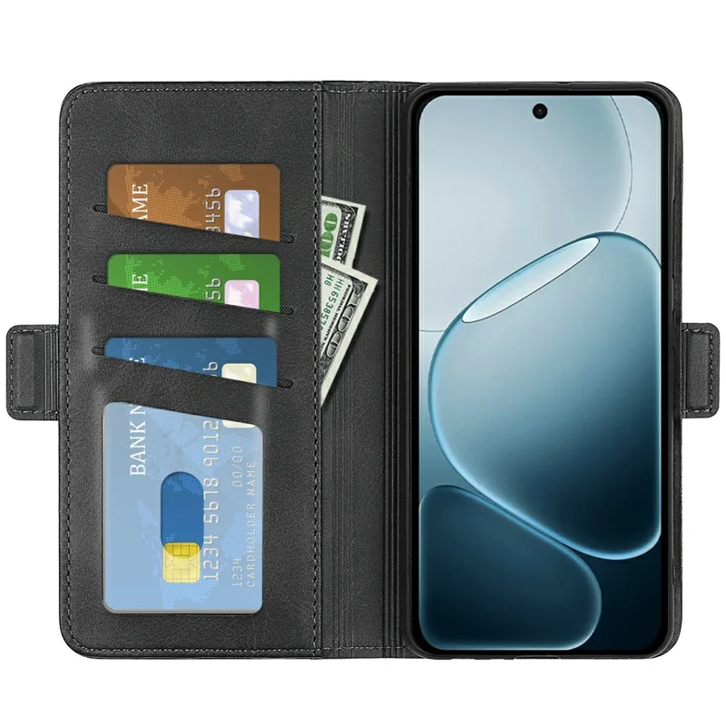 Wallet Case For Oppo A6 Pro 5G  /  4G Calf Textured TPU + PU Stand Flip Cover With Double Magnetic Clasp - Black