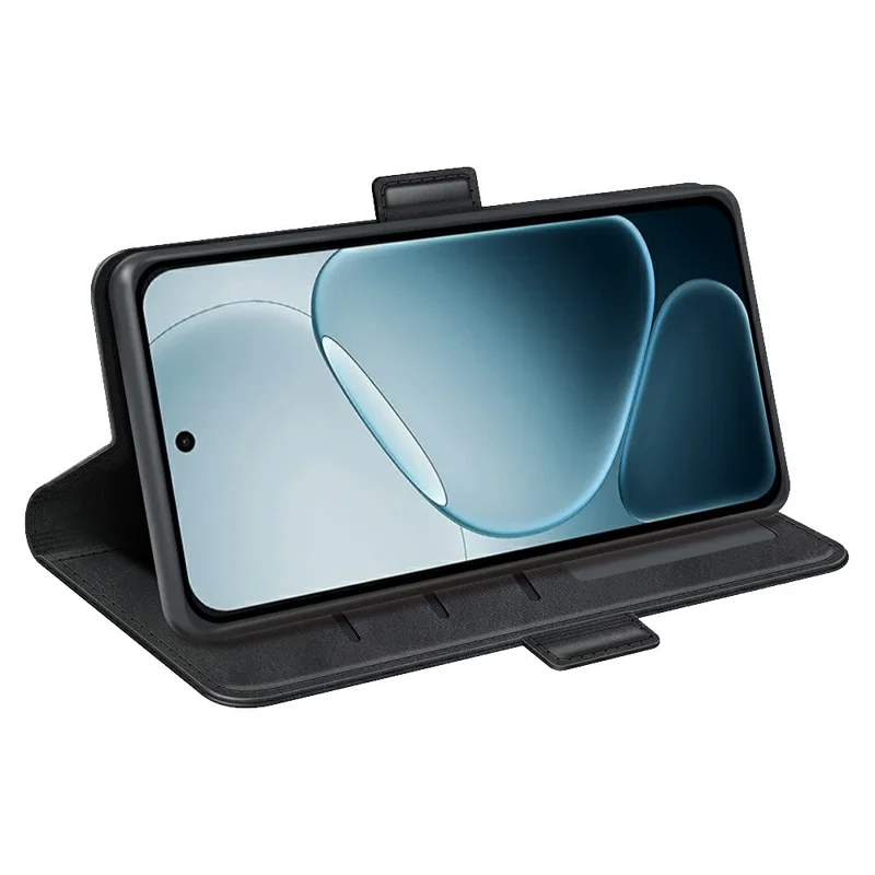 Wallet Case For Oppo A6 Pro 5G  /  4G Calf Textured TPU + PU Stand Flip Cover With Double Magnetic Clasp - Black