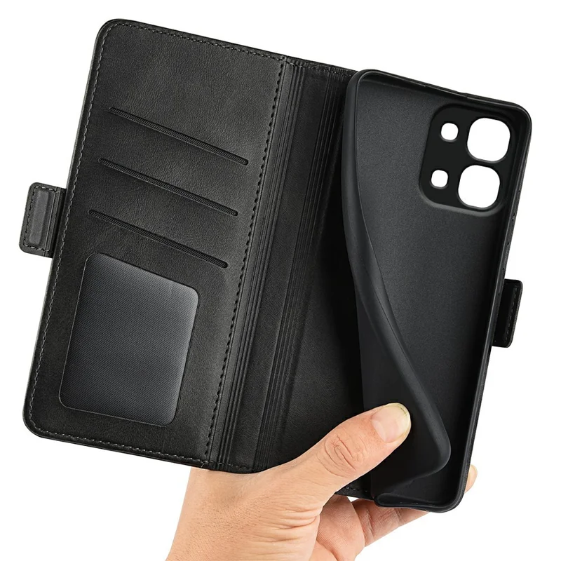 Wallet Case For Oppo A6 Pro 5G  /  4G Calf Textured TPU + PU Stand Flip Cover With Double Magnetic Clasp - Black