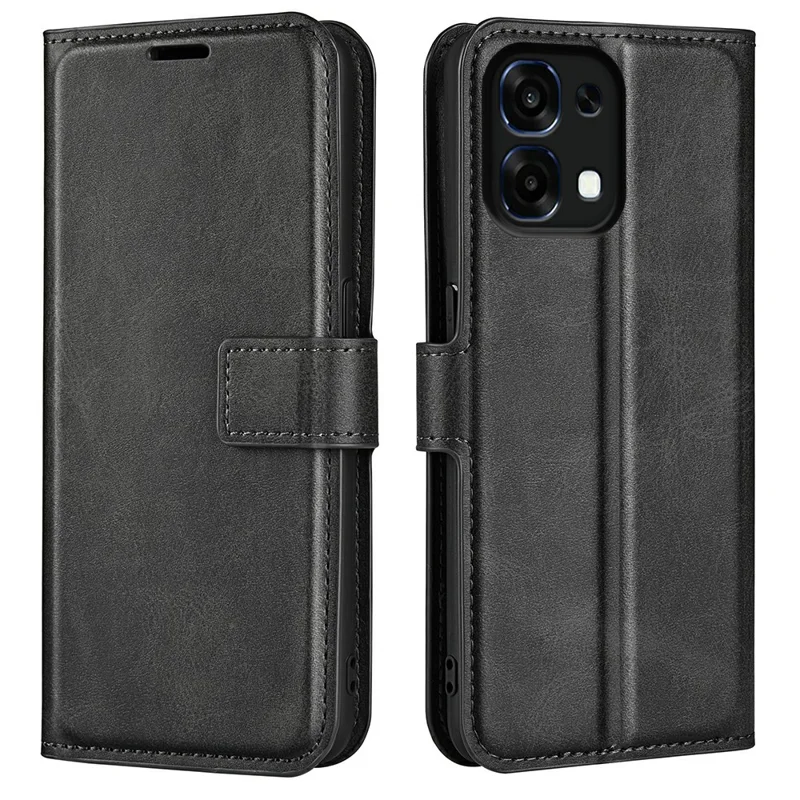Coque portefeuille pour Oppo A6 Pro 5G / 4G TPU + PU, coque folio à rabat avec support, texture cuir de veau et fermoir magnétique carré - Noir