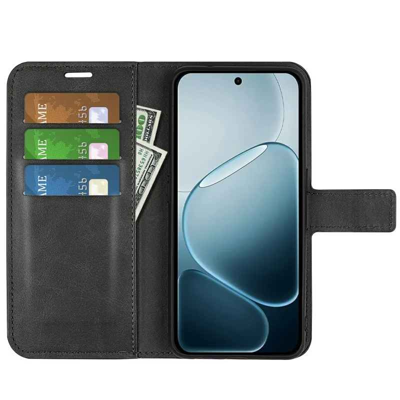 Coque portefeuille pour Oppo A6 Pro 5G / 4G TPU + PU, coque folio à rabat avec support, texture cuir de veau et fermoir magnétique carré - Noir