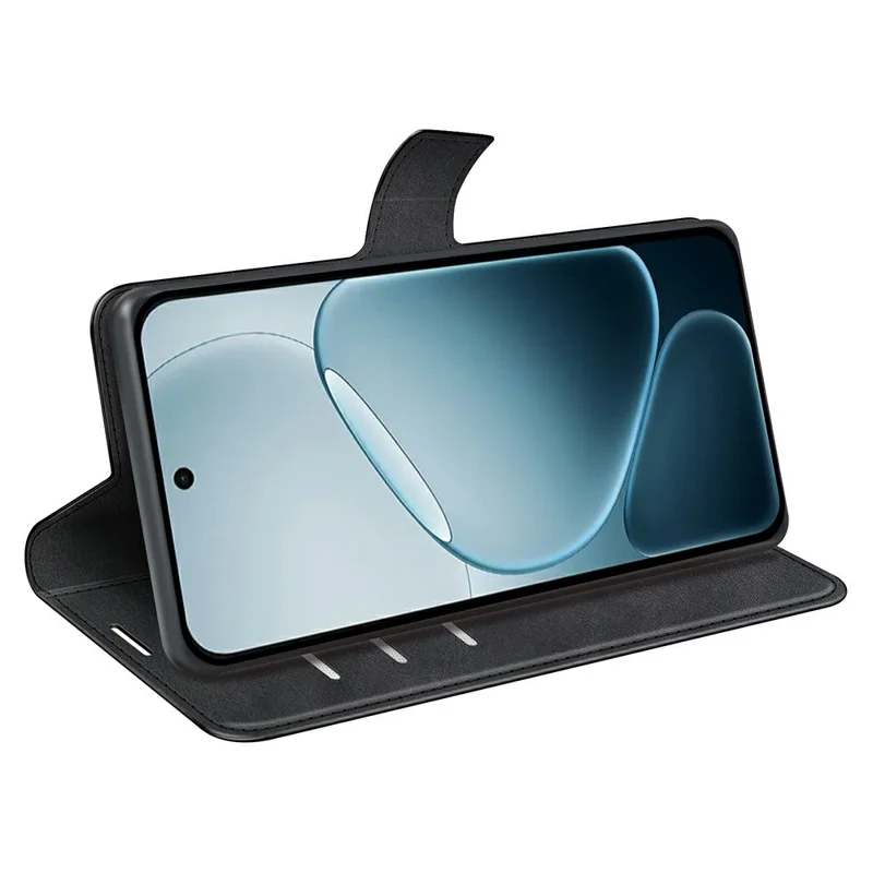 Coque portefeuille pour Oppo A6 Pro 5G / 4G TPU + PU, coque folio à rabat avec support, texture cuir de veau et fermoir magnétique carré - Noir