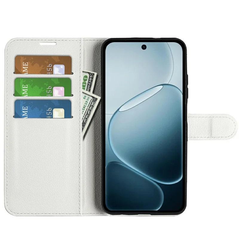 For Oppo F31 Pro 5G Case Wallet Stand Litchi Texture Shockproof Leather Phone Cover - White