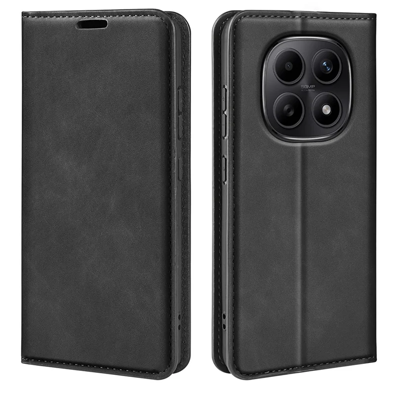 For Xiaomi Redmi Note 15 4G (Global) Stand Case Skin Touch TPU + PU Leather Wallet Folio Flip Phone Cover - Black