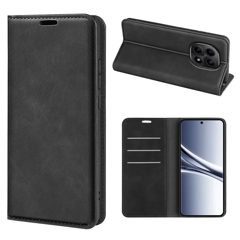 For Xiaomi Redmi Note 15 4G (Global) Stand Case Skin Touch TPU + PU Leather Wallet Folio Flip Phone Cover - Black