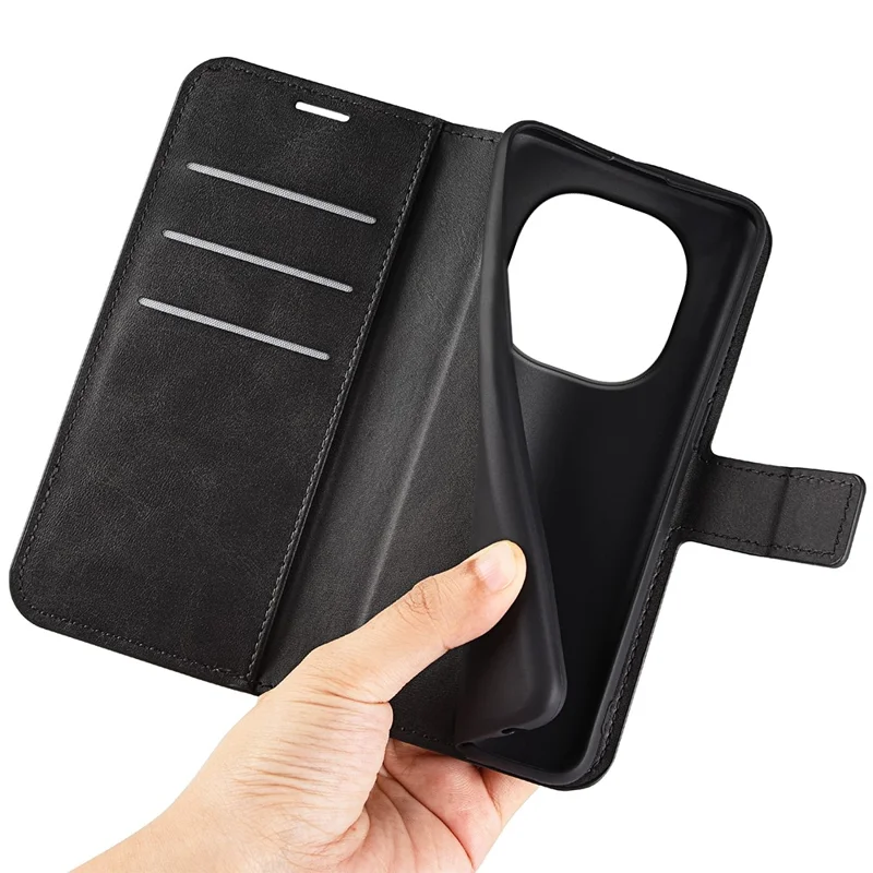 For Xiaomi Redmi Note 15 4G (Global) Wallet Case TPU + PU Stand Folio Flip Calf Textured Cover With Square Magnetic Clasp - Black