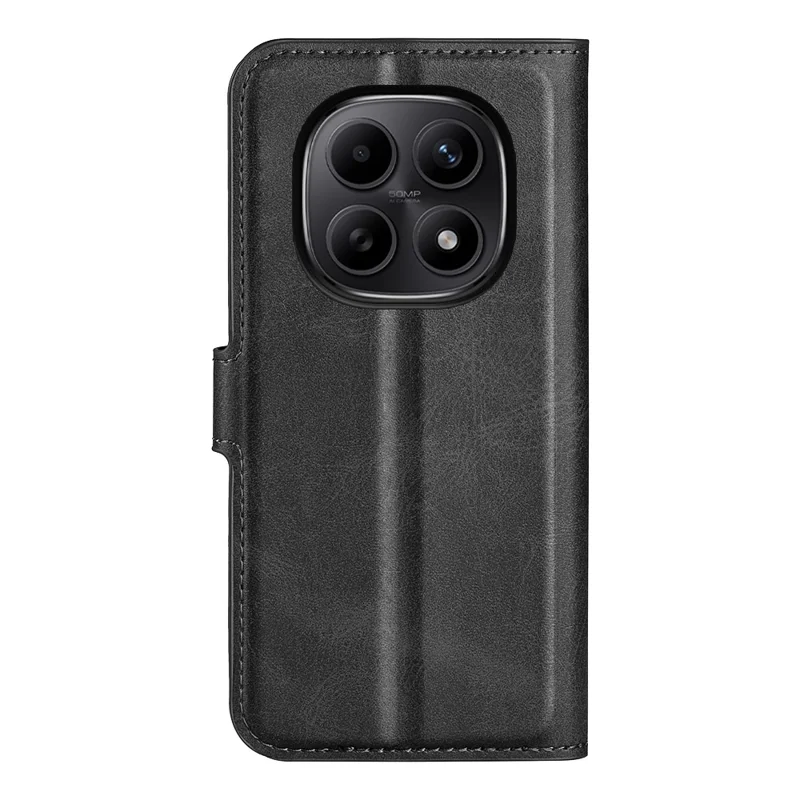 For Xiaomi Redmi Note 15 4G (Global) Wallet Case TPU + PU Stand Folio Flip Calf Textured Cover With Square Magnetic Clasp - Black