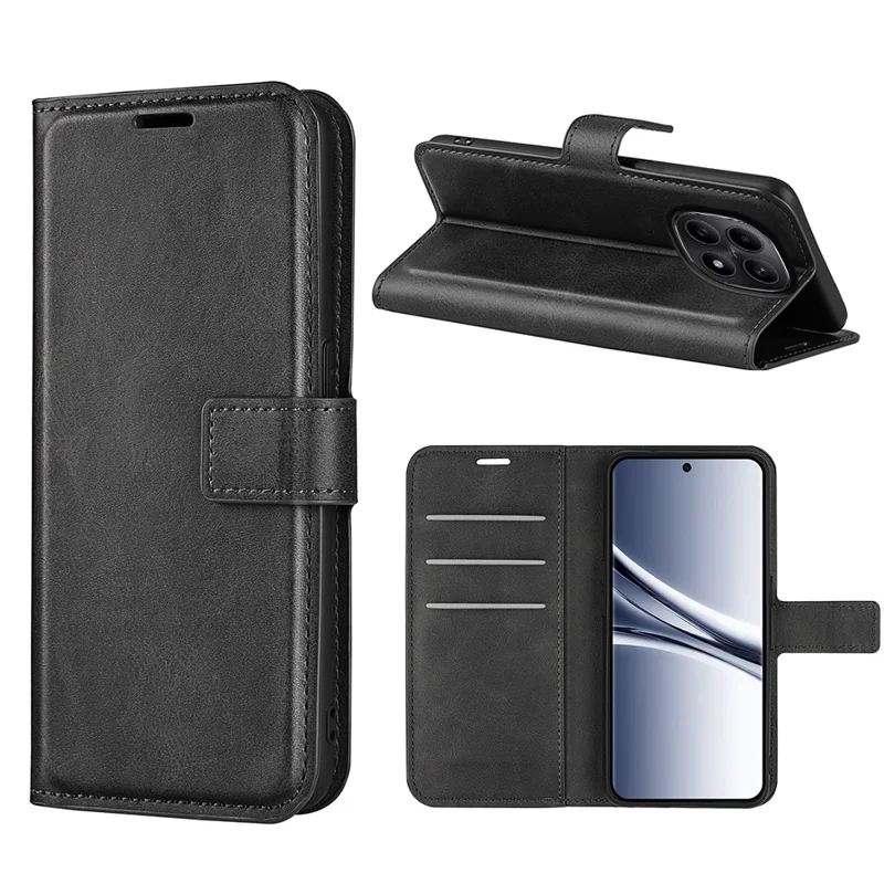 For Xiaomi Redmi Note 15 4G (Global) Wallet Case TPU + PU Stand Folio Flip Calf Textured Cover With Square Magnetic Clasp - Black