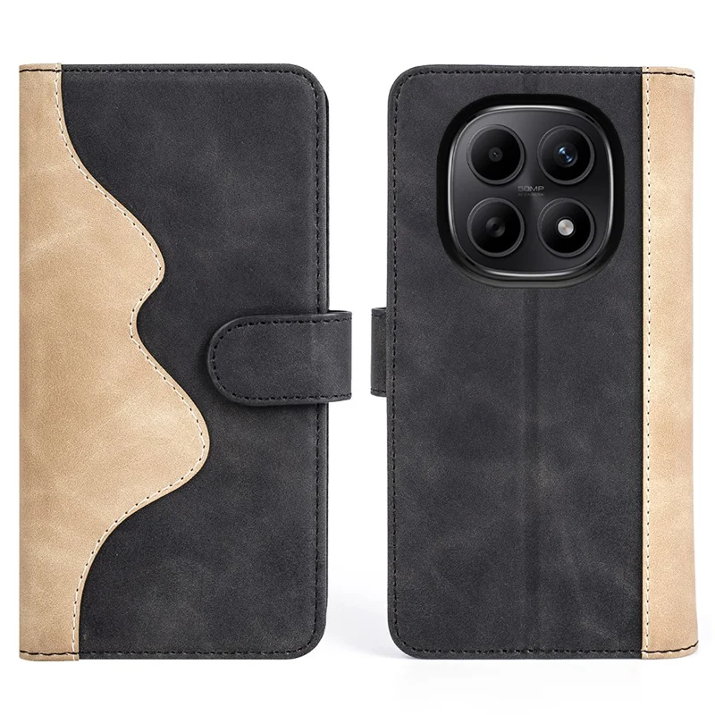 For Xiaomi Redmi Note 15 4G (Global) Wallet Case Leather Phone Cover Splicing Color - Black