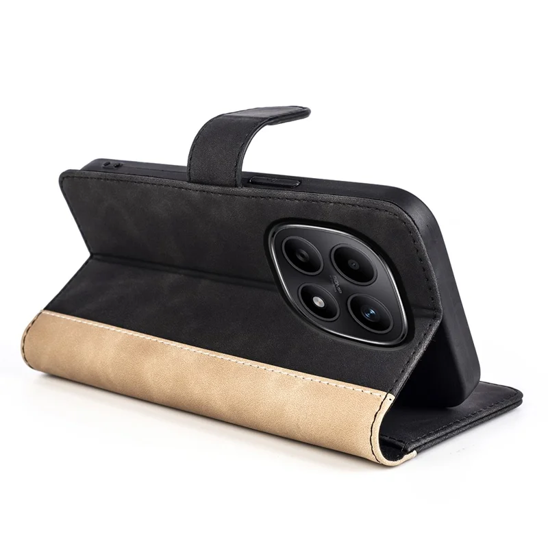 For Xiaomi Redmi Note 15 4G (Global) Wallet Case Leather Phone Cover Splicing Color - Black