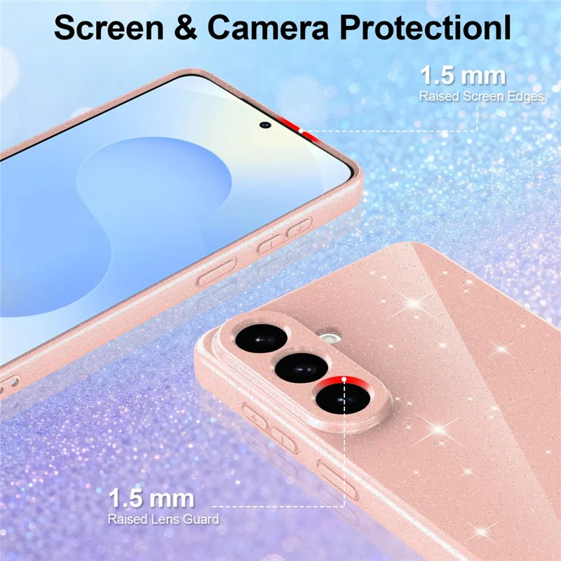 For Samsung Galaxy S26 Magnetic Case Glitter TPU Shockproof Phone Cover with Lanyard - Pink