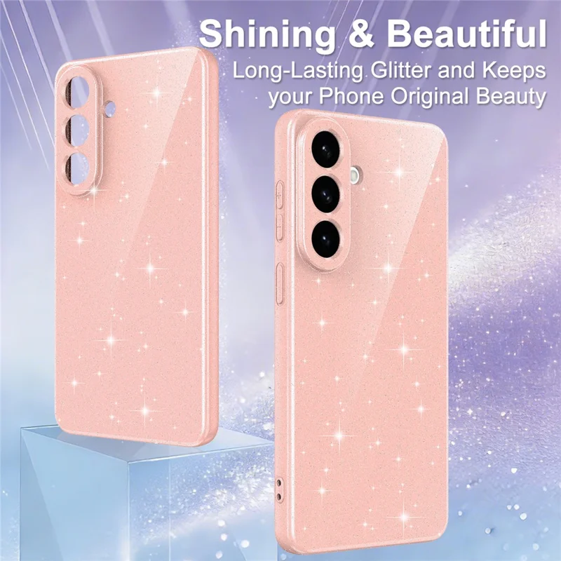 For Samsung Galaxy S26 Magnetic Case Glitter TPU Shockproof Phone Cover with Lanyard - Pink