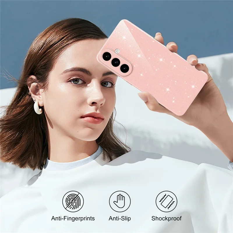 For Samsung Galaxy S26 Magnetic Case Glitter TPU Shockproof Phone Cover with Lanyard - Pink