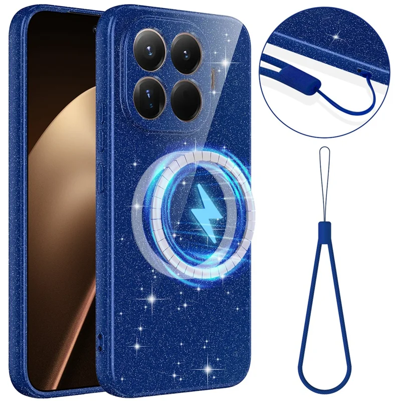 Funda magnética para Xiaomi 15T Pro, funda antichoque de TPU con purpurina y cordón - Azul