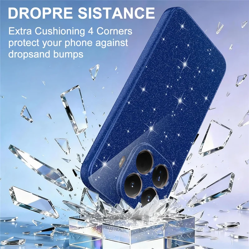 Funda magnética para Xiaomi 15T Pro, funda antichoque de TPU con purpurina y cordón - Azul