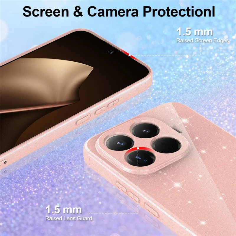 For Xiaomi 15T Pro Magnetic Case Glitter TPU Shockproof Phone Cover with Lanyard - Pink