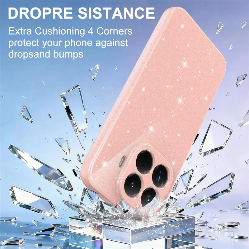 For Xiaomi 15T Pro Magnetic Case Glitter TPU Shockproof Phone Cover with Lanyard - Pink