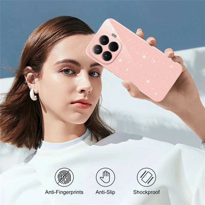 For Xiaomi 15T Pro Magnetic Case Glitter TPU Shockproof Phone Cover with Lanyard - Pink