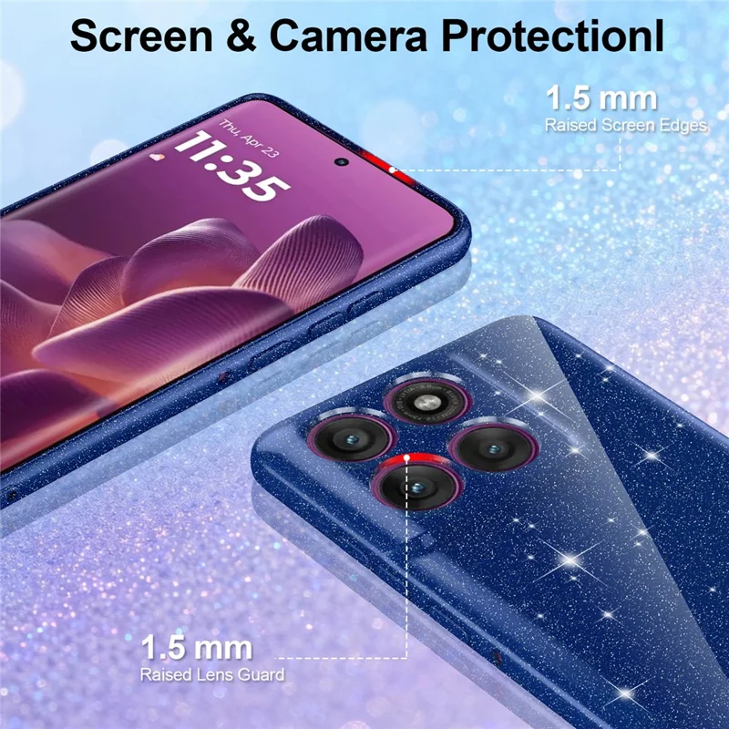 Coque magnétique pour Motorola Edge 70 5G, coque de téléphone transparente TPU résistante aux chocs avec paillettes et dragonne - Bleu