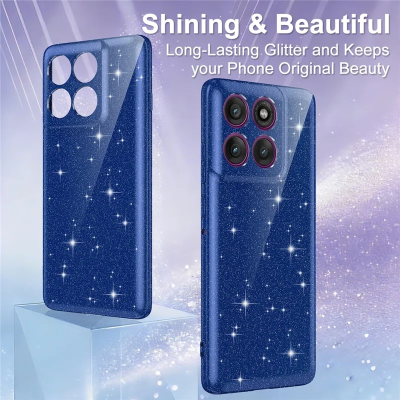 Coque magnétique pour Motorola Edge 70 5G, coque de téléphone transparente TPU résistante aux chocs avec paillettes et dragonne - Bleu