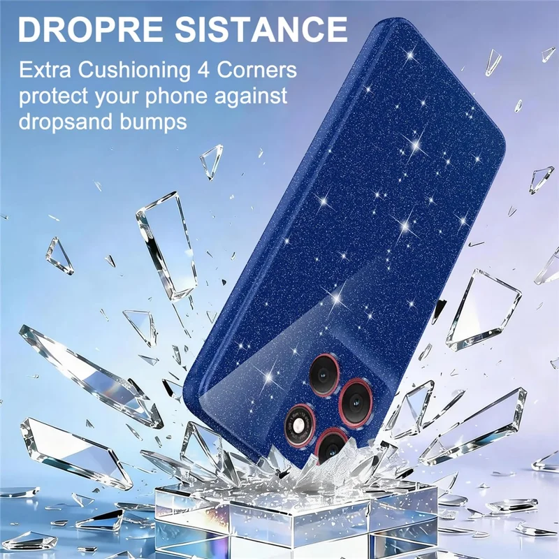 Coque magnétique pour Motorola Edge 70 5G, coque de téléphone transparente TPU résistante aux chocs avec paillettes et dragonne - Bleu