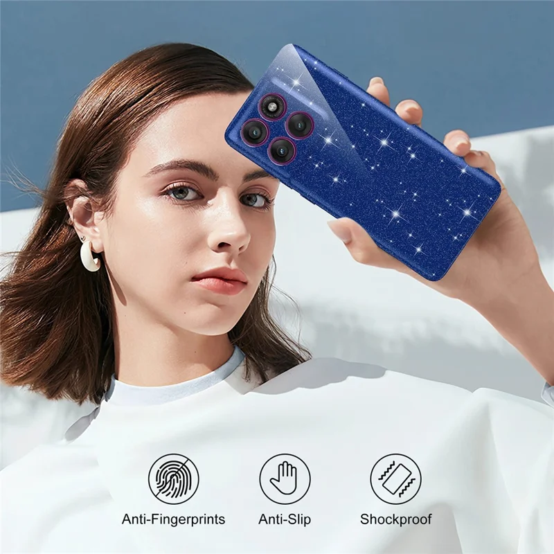 Coque magnétique pour Motorola Edge 70 5G, coque de téléphone transparente TPU résistante aux chocs avec paillettes et dragonne - Bleu