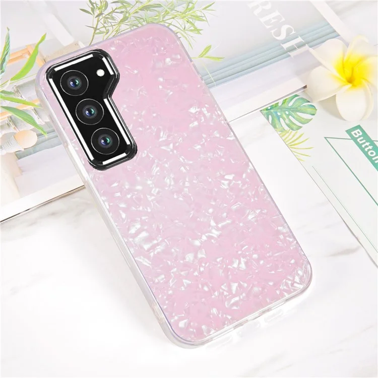 IPAKY Cell Phone Case for Samsung Galaxy S23+, Anti-Fading IMD Acrylic+Soft TPU Shockproof Phone Cover - Pink