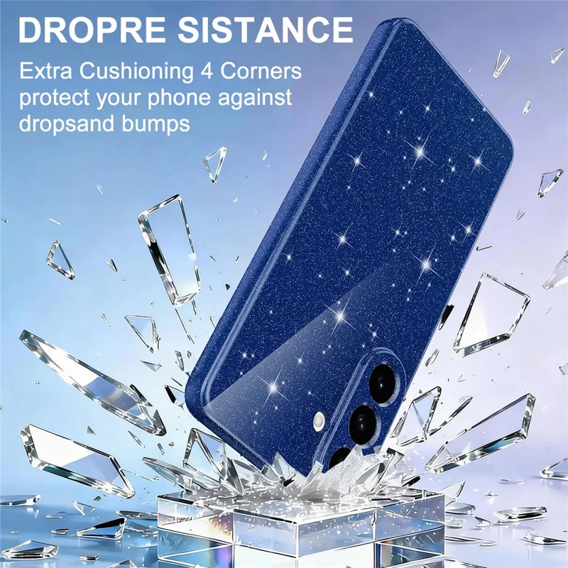 For Samsung Galaxy A26 5G Magnetic Case Glitter TPU Shockproof Phone Cover with Lanyard - Blue