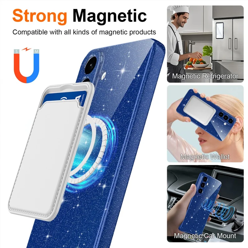 For Samsung Galaxy A57 5G Magnetisk Case Glitter TPU Stødfast Telefonbeskyttelse med Lanyard - Blå