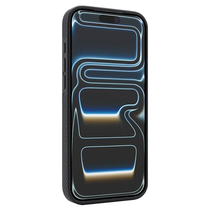 For iPhone 17 Pro Case Carbon Fiber Texture PU TPU Drop-proof Phone Back Cover with Non-Magnetic Metal Ring - Black