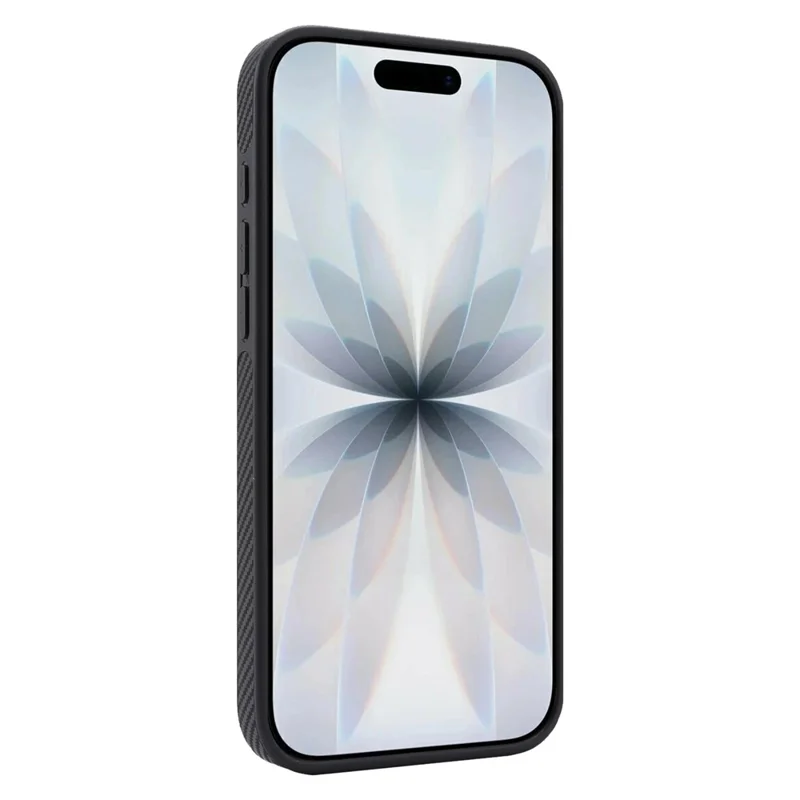 For iPhone 17 Case Carbon Fiber Texture PU TPU Drop-proof Phone Back Cover with Non-Magnetic Metal Ring - Black