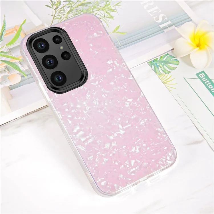 IPAKY For Samsung Galaxy S23 Ultra Hard Acrylic+Soft TPU Shockproof Phone Cover Anti-Scratch Phone Case IMD Design - Pink