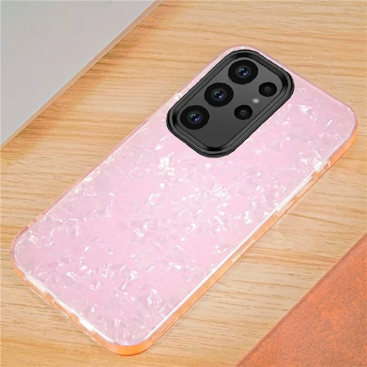 IPAKY For Samsung Galaxy S23 Ultra Hard Acrylic+Soft TPU Shockproof Phone Cover Anti-Scratch Phone Case IMD Design - Pink