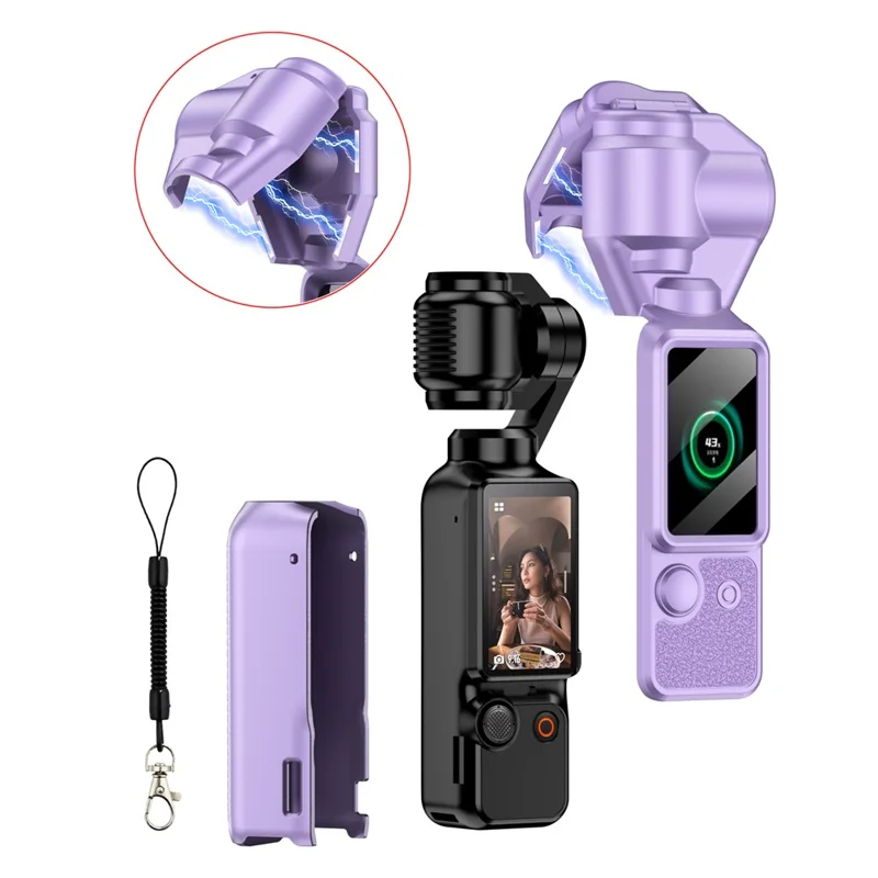 GKK For DJI Osmo Pocket 3 Camera Case Full Coverage Protective Cover with Handle Guard + Gimbal Protector + Lanyard - Purple