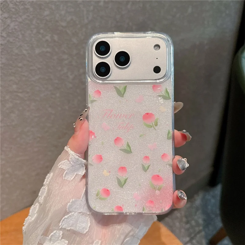 For iPhone 17 Pro Max TPU Case 2.5mm Glitter Epoxy Flower Pattern  Phone Back Cover - Tulip
