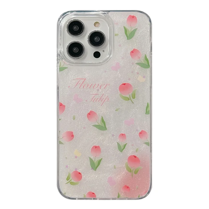 For iPhone 16 Pro Max TPU Case 2.5mm Glitter Epoxy Flower Pattern  Phone Back Cover - Tulip