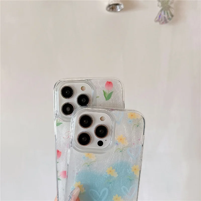 For iPhone 16 Pro Max TPU Case 2.5mm Glitter Epoxy Flower Pattern  Phone Back Cover - Tulip