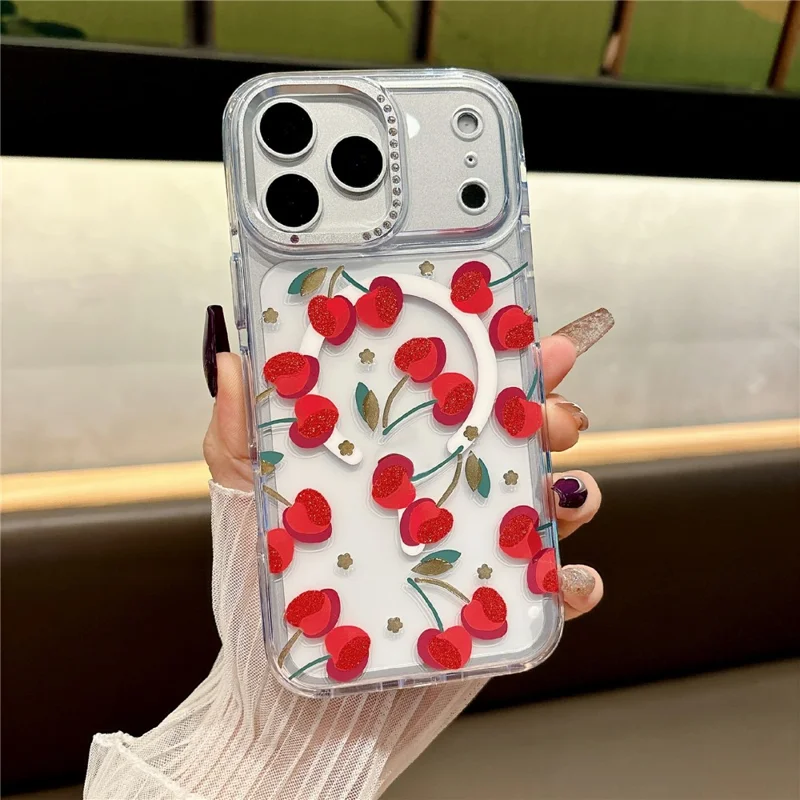 For iPhone 17 Pro Max Magnetic Case Compatible with MagSafe TPU + PC Bow Flower Phone Cover - Red Cherry