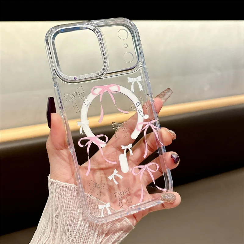 For iPhone 17 Pro Max Magnetic Case Compatible with MagSafe TPU + PC Bow Flower Phone Cover - Red Cherry